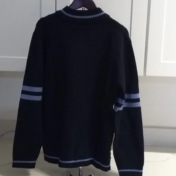Full-Zip Cardigan Sweater, Knit Stand Collar, Sporty Casual M Blue - Picture 9 of 9